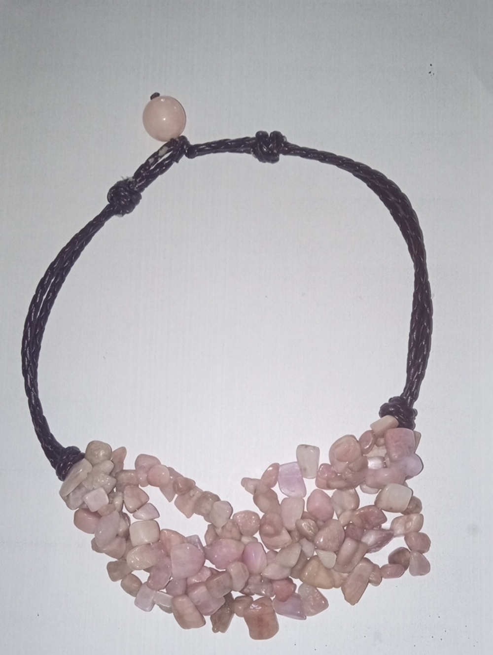 Pink Chip Bead Cluster Necklace with Black Cord
